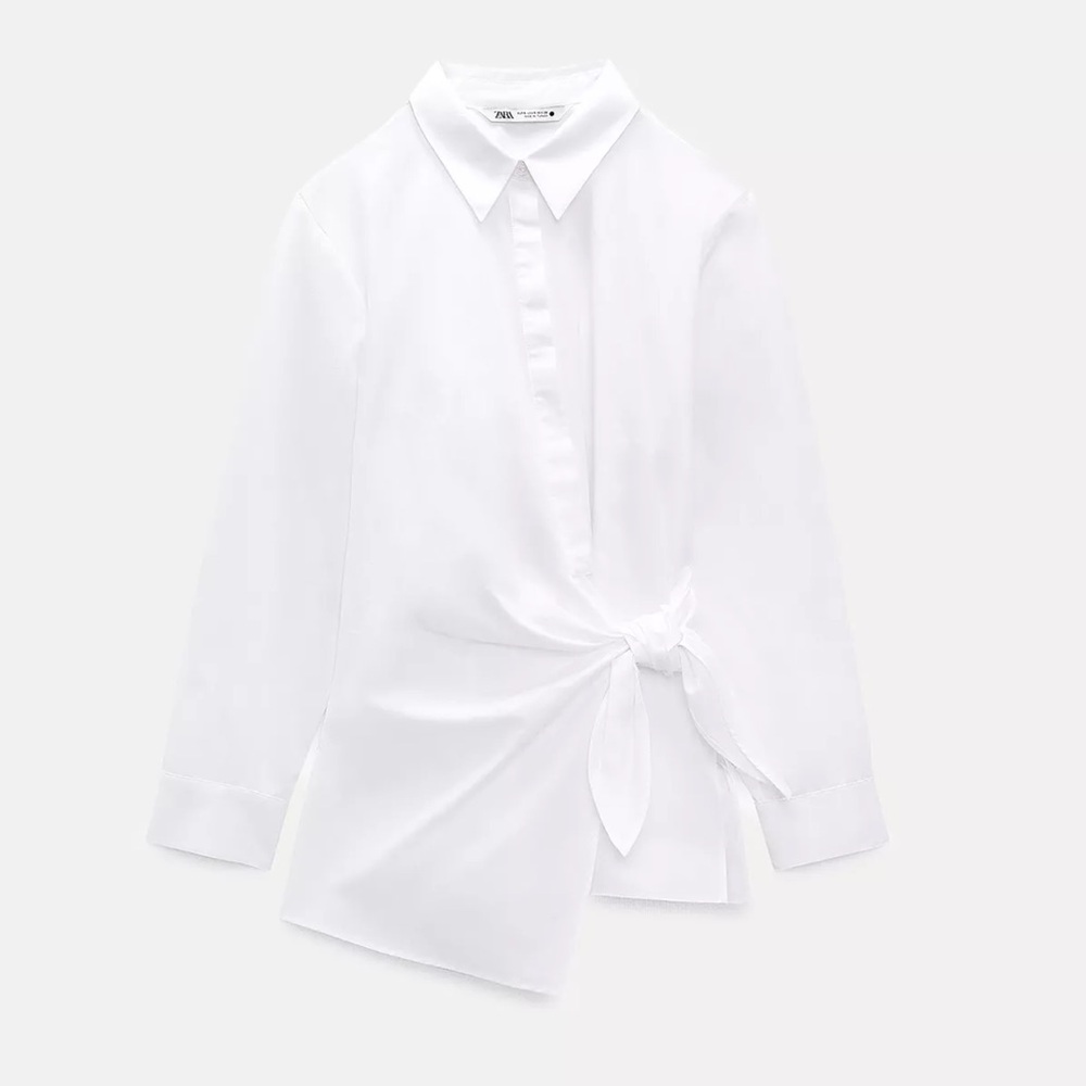 Zara White Poplin wrap shirt